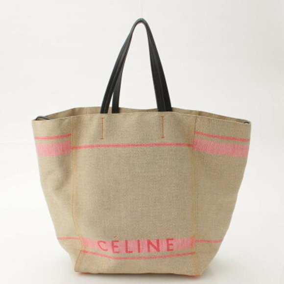 Celine Hippo Phantom Large Linen Canvas Tote Bag Beige x Pink - Picture 4 of 10